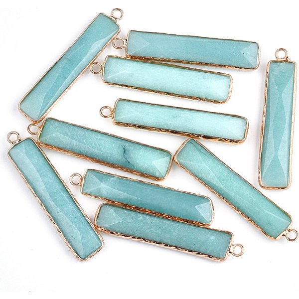 Natural Amazonite Pendants, With Brass Findings, Faceted, Dyed, Rectangle, Golden, 46.5X10X5Mm, Hole: 2Mm-image