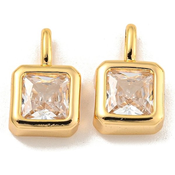 In Ottone Con Pendenti In Zirconi Chiari, Cuboide, Vero Placcato Oro 18K, 14X8.5X4Mm, Foro: 4.5X2 Mm-image