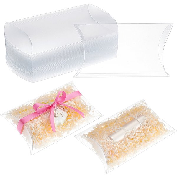 60Pcs Pvc Plastic Pillow Boxes, Gift Candy Transparent Packing Box, Clear, 14X9X3Cm-image