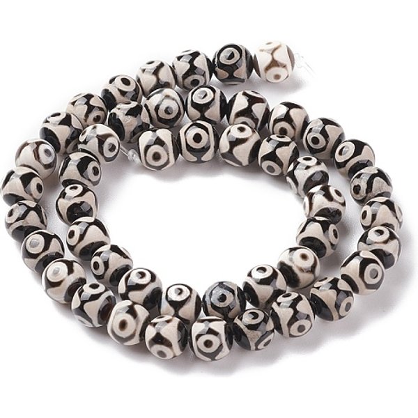 Fili di perle di agata dzi naturale tibetana a 3 occhio, tondo, tinti e riscaldato, nero, 8mm, Foro: 1.2 mm, circa 47pcs/filo, 15 pollice