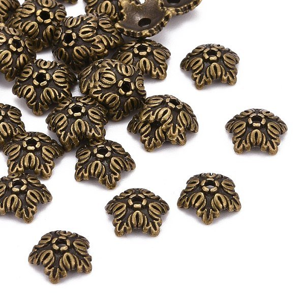 Gorros De Cuentas De Estilo Tibetano, Sin Cadmio Y NíQue Y Plomo, 5-PéTalo, Flor, Bronce Antiguo, 10X4Mm, Agujero: 1 Mm-image