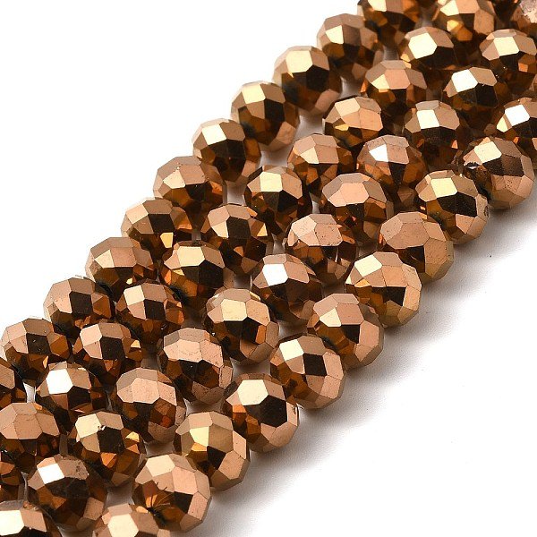 Placcare Trasparente Perle Di Vetro Fili, Pieno Placcato, Sfaccettato, Rondelle, Rame Placcato, 8X6Mm, Foro: 1 Mm, Circa 63-65Pcs/Filo, 39-40Cm-image