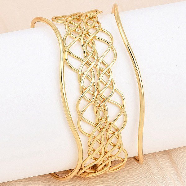 Exaggerated 304 Stainless Steel Cuff Bangles For Women, Golden, Inner Diameter: 2-5/8 Inch(6.65Cm)-image