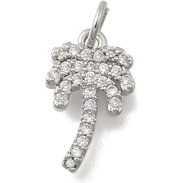 Pendentifs En Laiton Zircon Cubique Transparent, Cocotier, Sans Cadmium Et Sans Plomb, CréMaillèRe Plaquage, Plaqué Longue DuréE, Platine, 16.5X9.5X2.5Mm, Trou: 3.5Mm-image