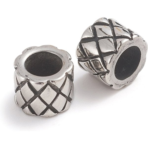 304 Edelstahlperlen, GroßLoch Perlen, Kolumne, Antik Silber Farbe, 9X7 Mm, Bohrung: 5.5 Mm-image
