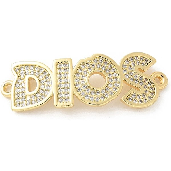 Dijes De Conector De Letra Dios De Circonita CúBica Transparente Con Micropavé De LatóN, Chapado En Rack, Sin Plomo Y Cadmio, Duradero, Real 18K Chapado En Oro, 13X39.5X2Mm, Agujero: 1.5 Mm-image