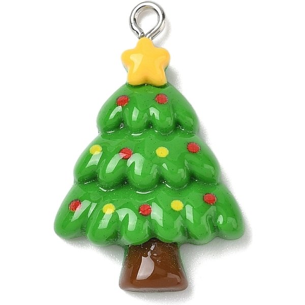 AnhäNger Aus Undurchsichtigem Harz Zum Thema Weihnachten, Mit Platin-Eisenschlaufe, Tannenbaum, 25.5-33X18-28X6-8.5 Mm, Bohrung: 2 Mm-image