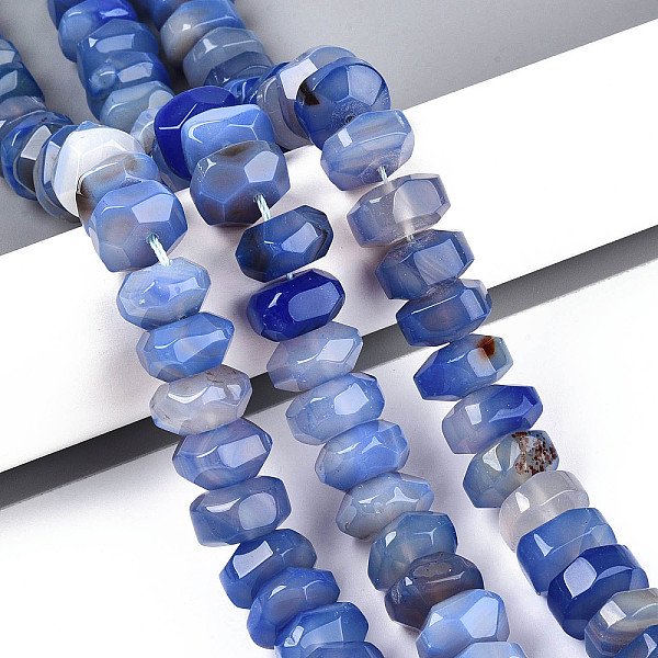 Natural Agate Beads Strands, Dyed, Faceted, Rondelle, Cornflower Blue, 11-18X11-18X8-10Mm, Hole: 1.2Mm, About 40-41Pcs/Strand, 14.57-14.96 Inch(37-38Cm)-image