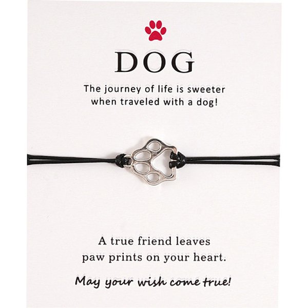 Pulsera De AleacióN Con Eslabones Con Estampado De Pata De Perro, Pulsera Ajustable De CordóN Encerado Para Mujer., Negro, 6-1/4-11-3/4 Pulgada (16-30 Cm)-image