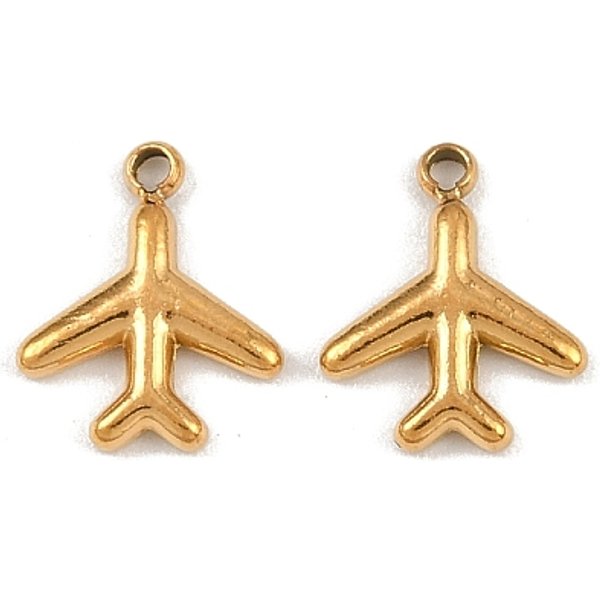 Anhänger aus 304 Edelstahl, Ionenbeschichtung (ip), Flugzeug Charme, echtes 18k vergoldet, 10x8x1.5 mm, Bohrung: 1.2 mm