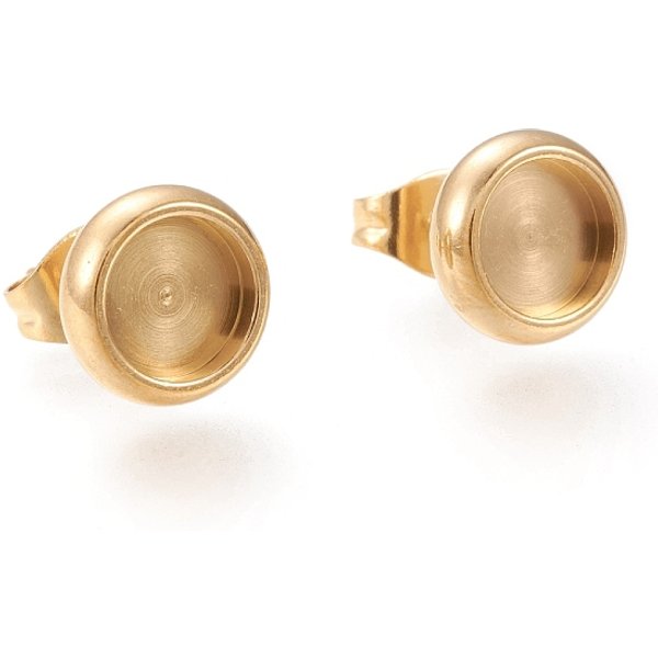 Ohrsteckerfassungen Aus Edelstahl 304 Mit Ionenbeschichtung (Ip), Mit Ohrmuttern, Flachrund, Golden, Fach: 6 Mm, 9 Mm, Stift: 0.8 Mm-image