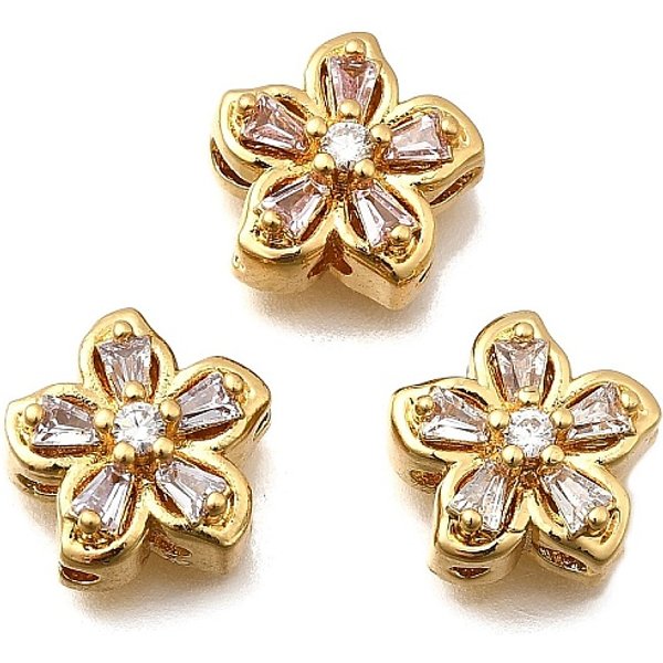 MehrsträNgige Glieder Aus Messing Mit Pavé-Kubikzirkonia, Blume, Echtes 18K Vergoldet, Mischfarbe, 10.5X10.5X6.5 Mm, Bohrung: 1.5 Mm-image