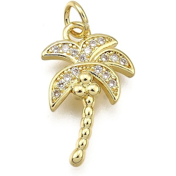 Colgante Micropavé Cubic Zirconia De LatóN, áRbol De Coco, Plateado De Larga DuracióN, Sin Plomo Y El Cadmio, Chapado En Rack, Con Anillo De Salto, Real 18K Chapado En Oro, 20X13X3Mm, Agujero: 3.5 Mm-image