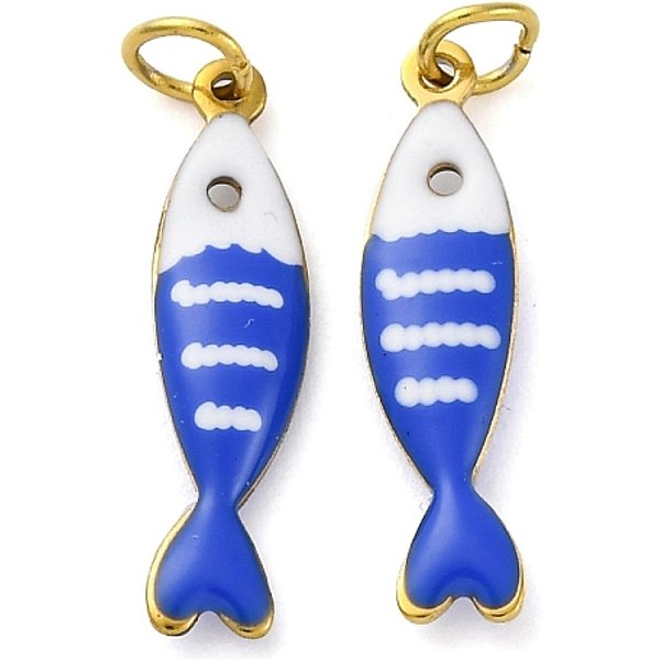 304 Stainless Steel Enamel Pendants, With Jump Ring, Ion Plating(Ip), Real 18K Gold Plated, Fish, 18.5X4.5X2.5Mm, Hole: 2.5Mm-image