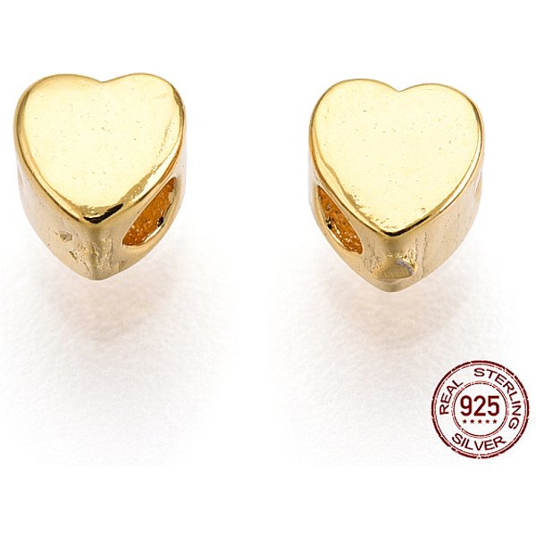 925 Sterling Silber Perlen, Herz, Nickelfrei, Mit S925-Stempel, Echtes 18K Vergoldet, 3.3X3.1X2.5 Mm, Bohrung: 1.2 Mm-image
