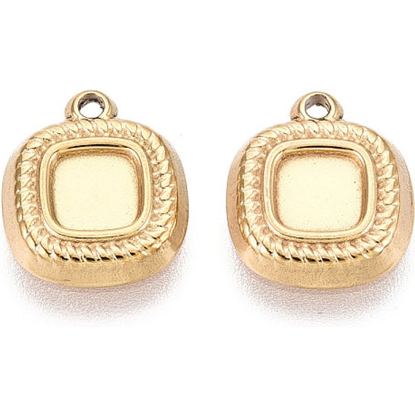 304 Stainless Steel Pendant Cabochon Settings, Ion Plating(Ip), Square, Real 18K Gold Plated, Tray: 4X4Mm, 10.5X9X2Mm, Hole: 1Mm-image