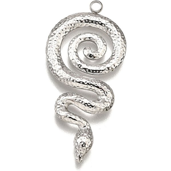 Anhänger aus Edelstahl 304, Schlangenanhänger, Anlaufschutz, Edelstahl Farbe, 36.5x17x3 mm, Bohrung: 2 mm