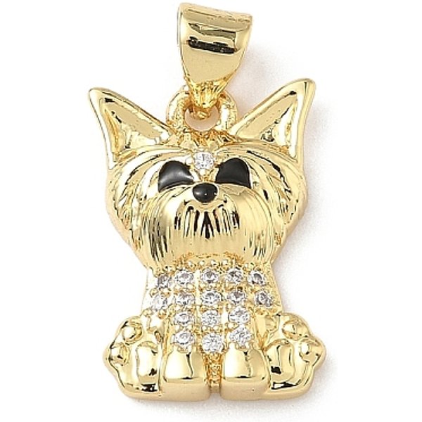 Messing Mikro Ebnen Zirkonia AnhäNger, Bulldogge, Cadmiumfrei Und Bleifrei, Echtes 18K Vergoldet, 18X12.5X4 Mm, Bohrung: 3X4 Mm-image