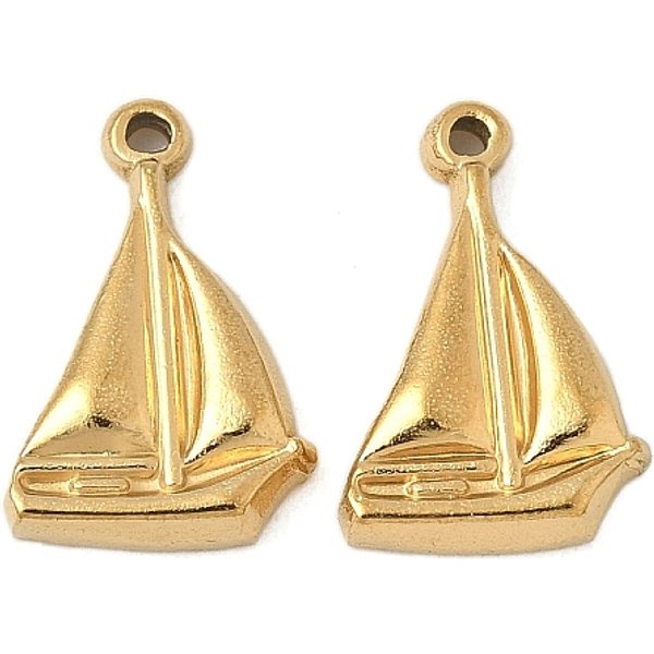 304 Stainless Steel Pendants, Sailboat Charms, Ion Plating(Ip), Real 18K Gold Plated, 16X10.5X3Mm, Hole: 1.2Mm-image