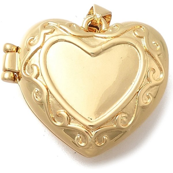 Pendentifs MéDaillon Coeur En Laiton Pour La Saint-Valentin, Sans Cadmium Et Sans Plomb, Plaqué Longue DuréE, CréMaillèRe Plaquage, VéRitable 18K Plaqué Or, 21.5X24.5X9Mm, Trou: 4.5X3.5Mm-image