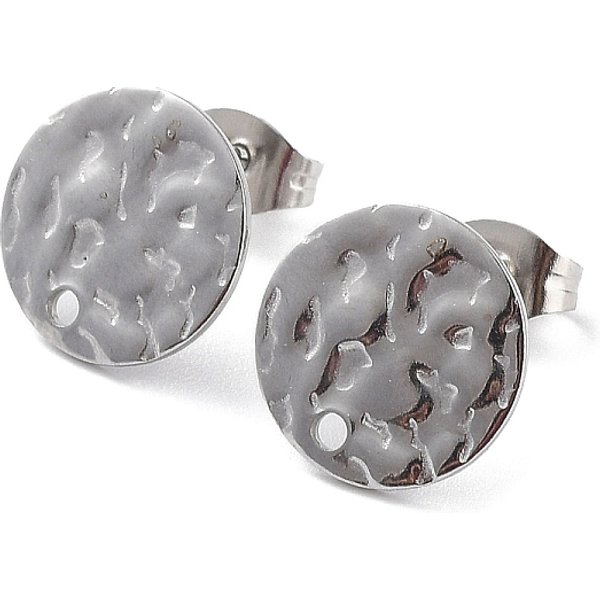Anlaufgeschützte Ohrstecker aus flachem, rundem Edelstahl 201, mit 304 Edelstahlstiften, Edelstahl Farbe, 12x0.8 mm, Bohrung: 1.4 mm, Stift: 0.7 mm