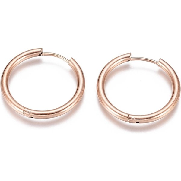 Orecchini A Cerchio Huggie In Acciaio Inossidabile Placcato Ionico (Ip) 304, Con Perno In Acciaio Inossidabile Chirurgico 316, Anello, Oro Roso, 25X2.5Mm, 10 Gauge, Ago :0.9Mm-image