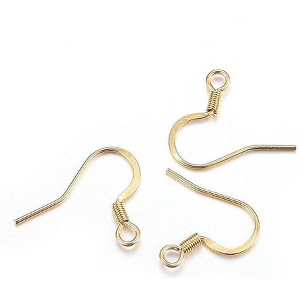 Crochets De Boucles D'oreilles FrançAis En Acier Inoxydable 304, Crochets De Boucle D'oreille Plats, Fil D'oreille, VéRitable 18K Plaqué Or, 15X17X2Mm, Trou: 2Mm, 21 Jauge, Pin: 0.7 Mm-image