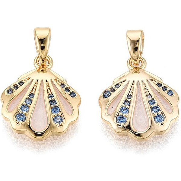 Pendentifs En Laiton Micro Pavé De Zircons Cubiques Et éMail, Forme Coquille, VéRitable 18K Plaqué Or, Vieille Dentelle, 15.5X12.5X3Mm, Trou: 4X2.5Mm-image