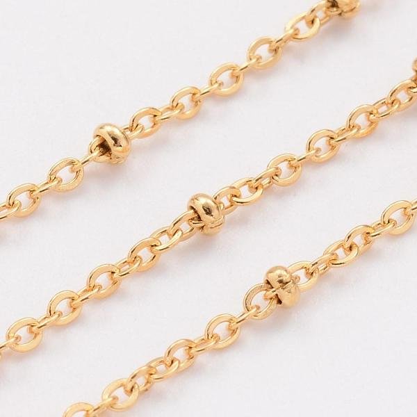 Ion Plating(Ip) 304 Stainless Steel Cable Chains, Satellite Chains, Soldered, With Spool, Rondelle Beads, Golden, 1.5Mm, About 32.8 Feet(10M)/Roll-image
