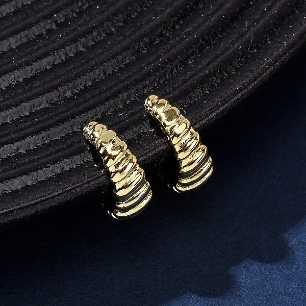 Brass Stripe C-Shaped Cuff Earrings, Real 18K Gold Plated, 12.5X5Mm-image