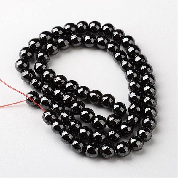 Non-Magnetic Synthetic Hematite Beads Strands, Round, Black, 6Mm, Hole: 1.5Mm, About 68-72Pcs/Strand, 16Inch-image