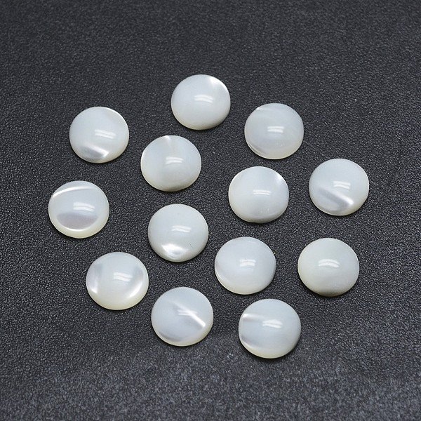 Cabochons en coquille, demi-rond, fumée blanche, 8x2-3mm