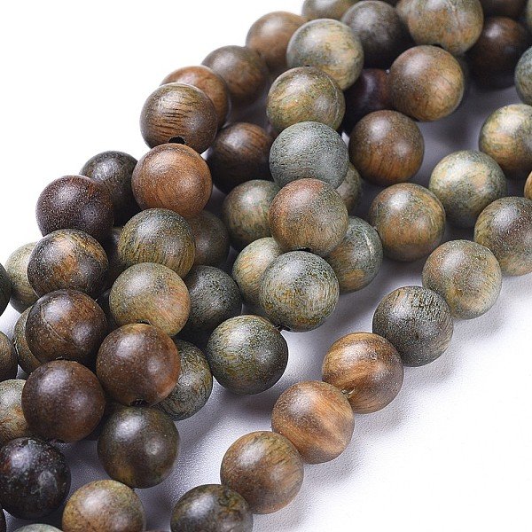 Natural Sandalwood Beads Strands, Round, Olive, 8Mm, Hole: 1.2Mm, About 51Pcs/Strand, 15.9 Inch(40.5Cm)-image