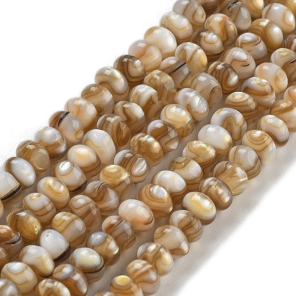 Natural Freshwater Shell Beads Strands, Rondelle, Camel, 5X3.5-4Mm, Hole: 0.6Mm, About 116Pcs/Strand, 15.55''(39.5Cm)-image