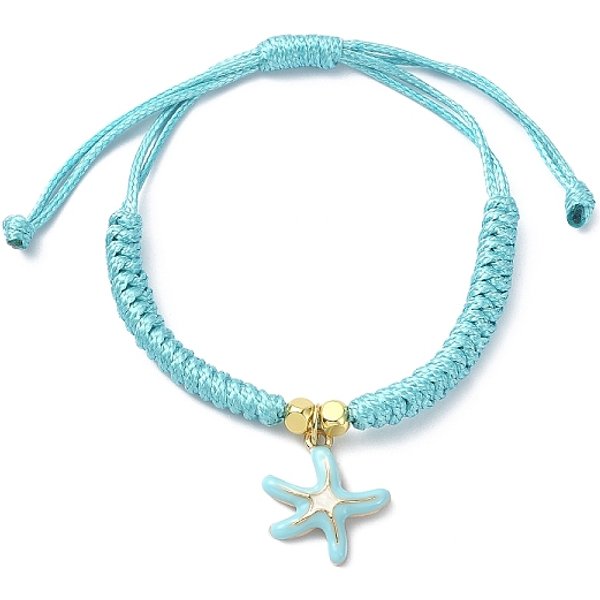 Braccialetti Con Ciondolo Smaltato In Lega A Forma Di Stella Marina, Braccialetti Di Corda Intrecciati In Poliestere Cerato Regolabili, Per Donne, Turchese, 0.12Cm, Diametro Interno: 1-1/8-3-3/8 Pollice (2.9-8.5 Cm)-image