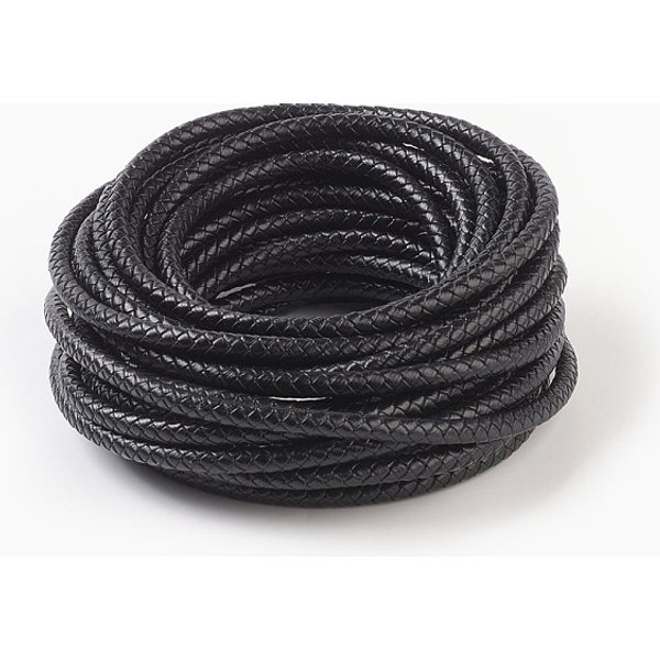Braided Leather Cord with Core, Leather Jewelry Cord, Jewelry DIY Making Material, Dyed, Round, Black, 6mm, about 10.93 yards(10m)/bundle