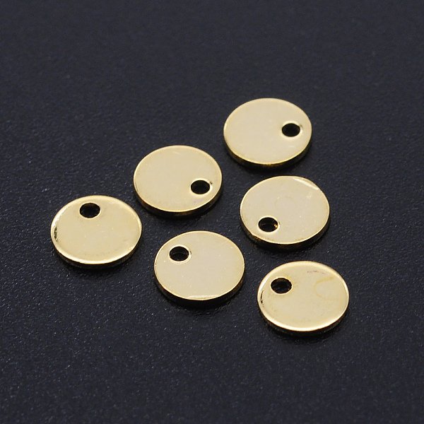 201 Breloques DéCoupéEs Au Laser En Acier Inoxydable, Vierge éTiquette De Marquage, Plat Rond, Or, 6X1Mm, Trou: 1.2Mm-image