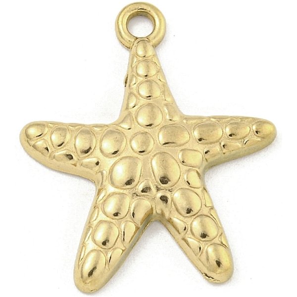 Colgantes de acero inoxidable 304 con revestimiento iónico (IP), encanto de estrella de mar, real 18k chapado en oro, 23x19.5x3mm, agujero: 2 mm