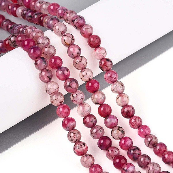 GefäRbt NatüRlichen Drachen Adern Achat Perlen SträNge, Runde, Medium Violett Rot, 6-6.5 Mm, Bohrung: 1 Mm, Ca. 63 Stk. / Strang, 15.5 Zoll-image