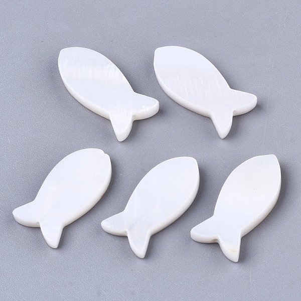 Natural Freshwater Shell Beads, Fish, White, 17X8.5X2.5-3Mm, Hole: 1Mm-image