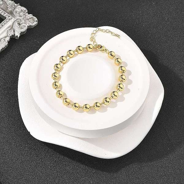 Rack Plating Brass Ball Chain Bracelets For Women, Long-Lasting Plated, Lead Free & Cadmium Free, Real 18K Gold Plated, 7 Inch(17.7Cm), Bead: 6Mm-image