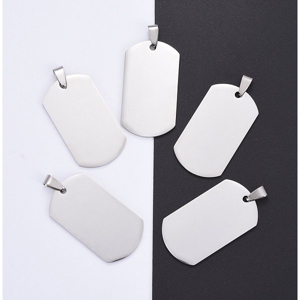 Tarnish Resistant 304 Stainless Steel Big Pendants, Manual Polishing, Blank Stamping Tags, Rectangle, Stainless Steel Color, 43X24X1.8Mm-image