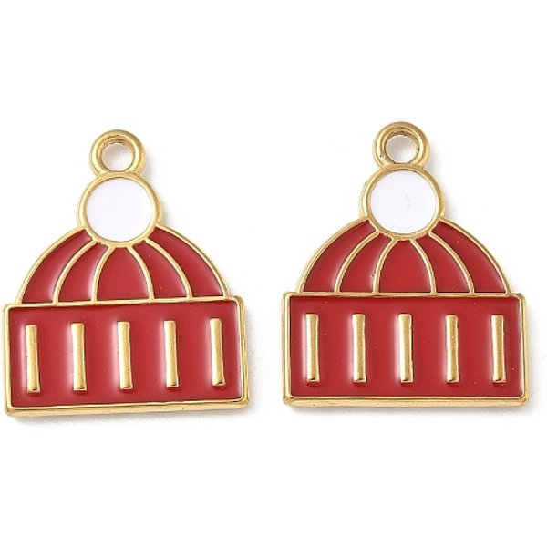 304 Stainless Steel Enamel Pendants, Christmas Theme Charms, Ion Plating(Ip), Real 18K Gold Plated, Hat, 22X18X2Mm, Hole: 2Mm-image