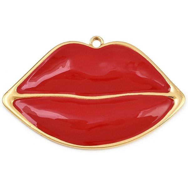 Pendentifs en acier inoxydable 304 émaillés, lèvre, véritable 18k plaqué or, 35x55x4mm, Trou: 2mm