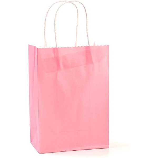 Pure Color Kraft Paper Bags, Gift Bags, Shopping Bags, With Paper Twine Handles, Rectangle, Pink, 15X11X6Cm-image
