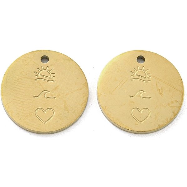 Colgantes De Acero Inoxidable 316L Con Revestimiento IóNico (Ip), Sin NíQuel, Real 18K Chapado En Oro, Charm, Plano Y Redondo, CorazóN, 15X1.5Mm, Agujero: 1.3 Mm-image