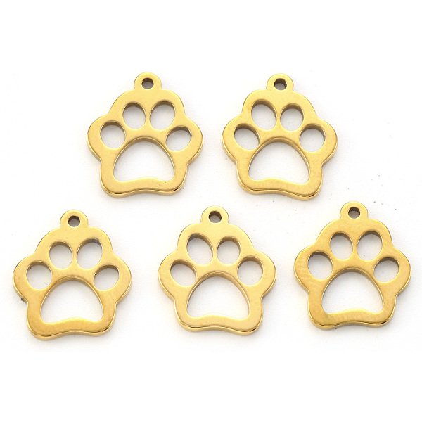 Pvd Vacuum Plating 304 Stainless Steel Charms, Laser Cut, Dogs Paw Print, Real 18K Gold Plated, 14X12X1Mm, Hole: 1.2Mm-image