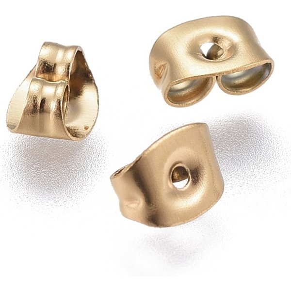 Ion Plating(Ip) 304 Stainless Steel Ear Nuts, Real 18K Gold Plated, 6X4.5X3Mm, Hole: 0.8Mm-image