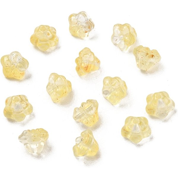 Perles En Verre Transparentes, PéTunia, Avec De La Poudre De Paillettes, Jaune, 10X10.5X8Mm, Trou: 1.2Mm, 1526 Pcs / 1000 G-image