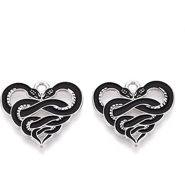 Halloween Theme Alloy And Enamel Pendants, Platinum, Heart, 20X22X1Mm, Hole: 2Mm-image